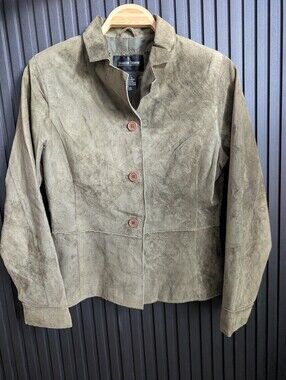 Brandon Thomas olive green suede leather blazer jacket Size S